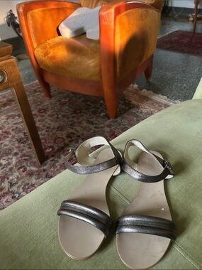 Renvy Metallic Pewter Ankle-Strap Sandals